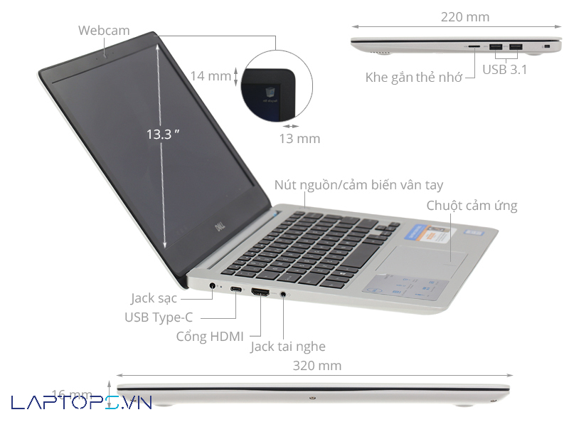 Dell inspiron 5370 cổng kết nối