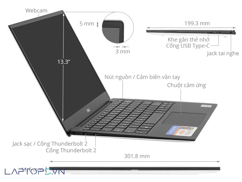 Dell XPS 13 9360 cổng kết nối