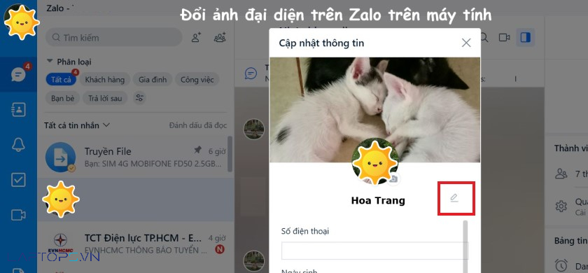 Cách cập nhật đổi ảnh đại diện Zalo