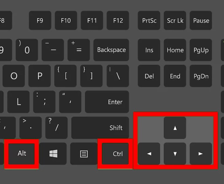 tổ hợp phím Ctrl + Alt + Mũi tên được sử dụng để xoay màn hình