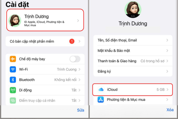 Đi đến Cài đặt trên iPhone, chọn tên của bạn ở đầu trang, đi tới iCloud