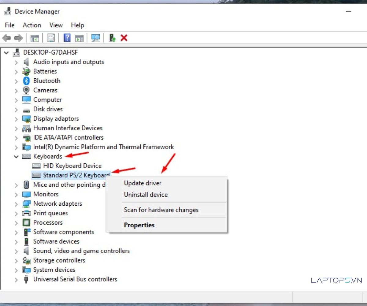 Cách sửa lỗi bàn phím laptop không gõ được mới nhất 28 Keyboards > chọn Standard PS/2 Keyboard > chọn Update driver.