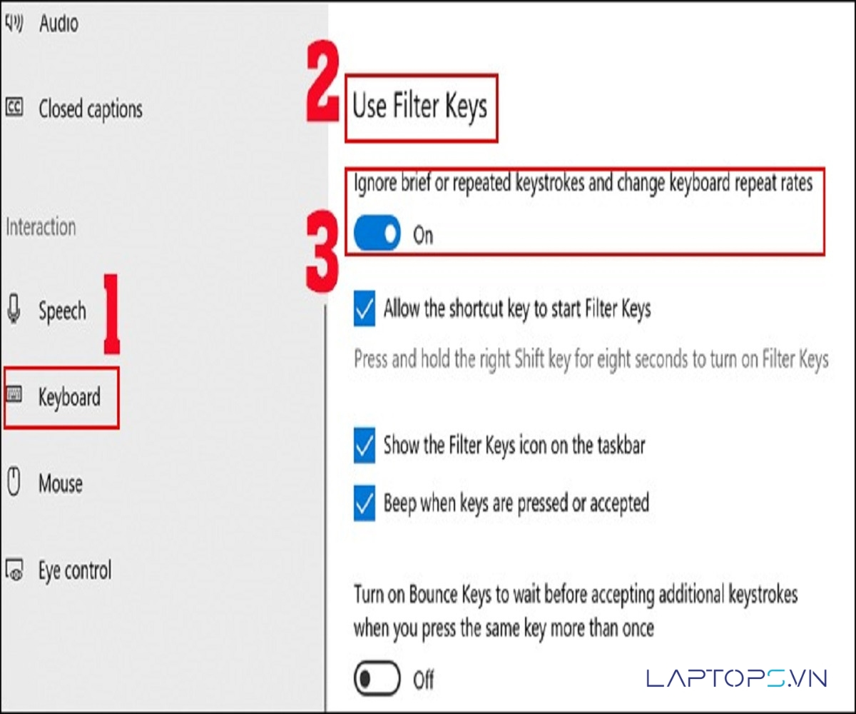 17 cách sửa lỗi bàn phím laptop bị nhảy chữ hiệu quả 53 Chọn Keyboard > vào Use Filter Keys trượt chế độ ON sang OFF