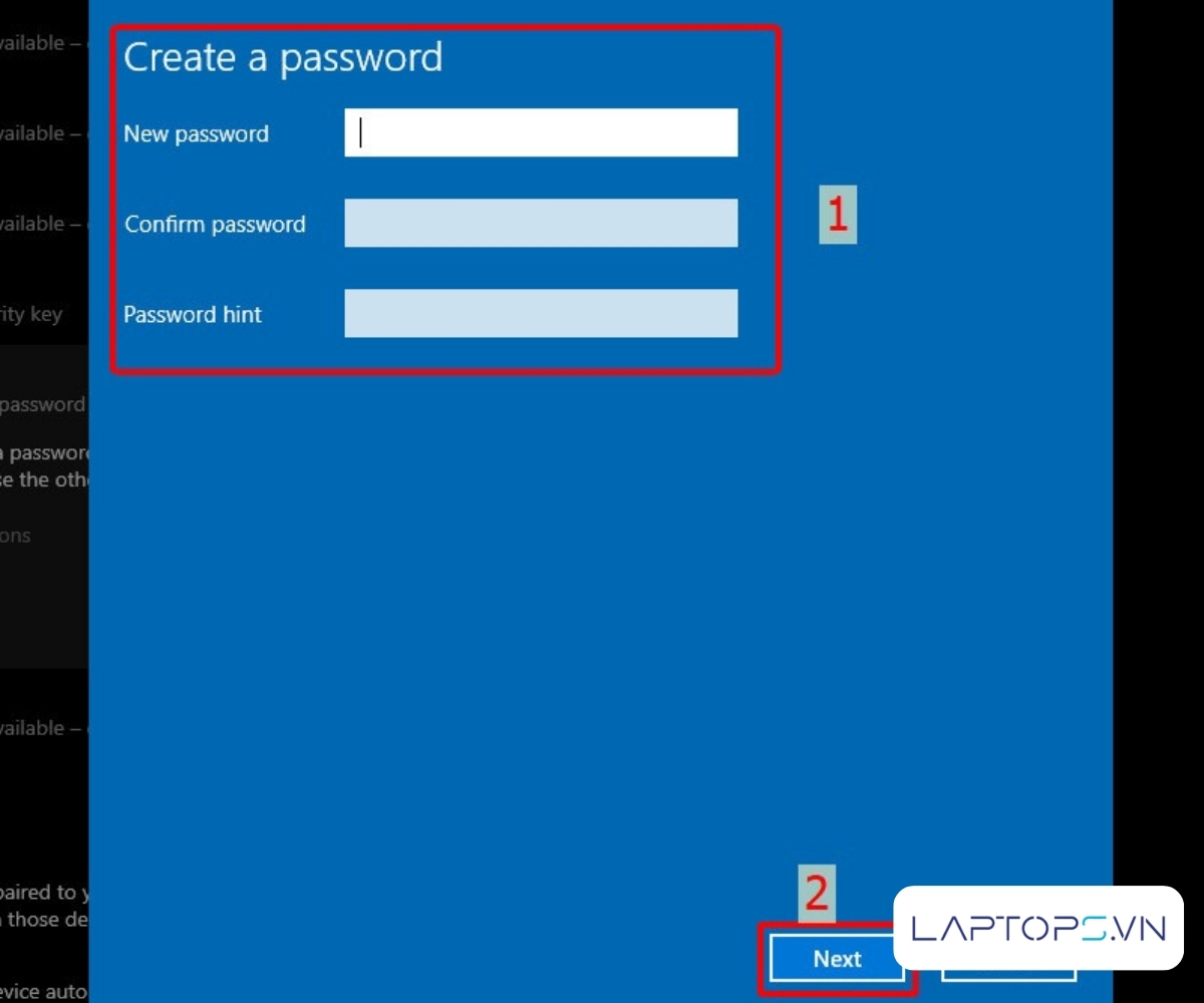 Cách Cài Password Máy Tính Windows 11, 10, 7, 8 Chi Tiết A-Z 37 Nhập mật khẩu mới, xác nhận lại mật khẩu, gợi ý mật khẩu > chọn Next
