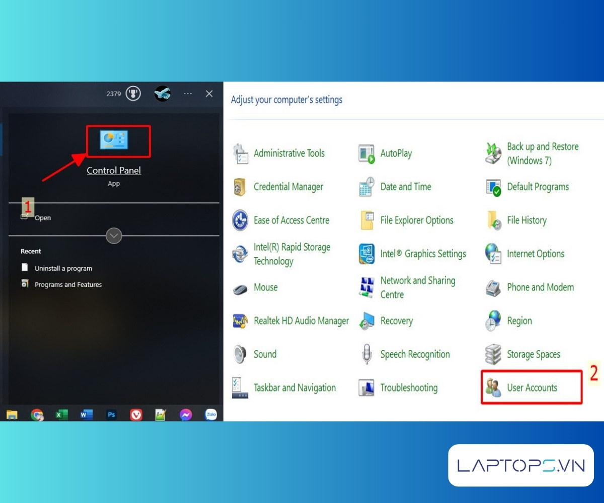 Cách Cài Password Máy Tính Windows 11, 10, 7, 8 Chi Tiết A-Z 38 Vào Control Panel > Chọn User Accounts