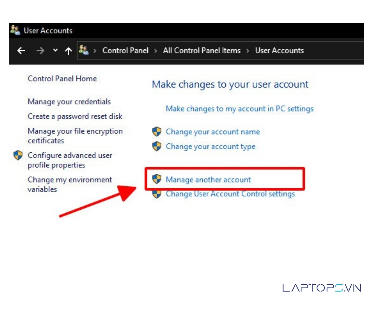 Cách Cài Password Máy Tính Windows 11, 10, 7, 8 Chi Tiết A-Z 39 Nhấp vào tùy chọn Manage another account