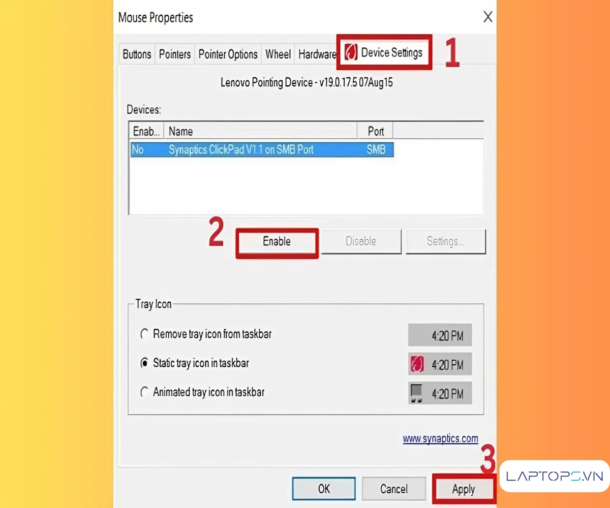 Cách bật tắt chuột cảm ứng trên laptop Windows 11, 10, 8 21 Chọn Enable (Bật) hoặc Disable (Tắt)