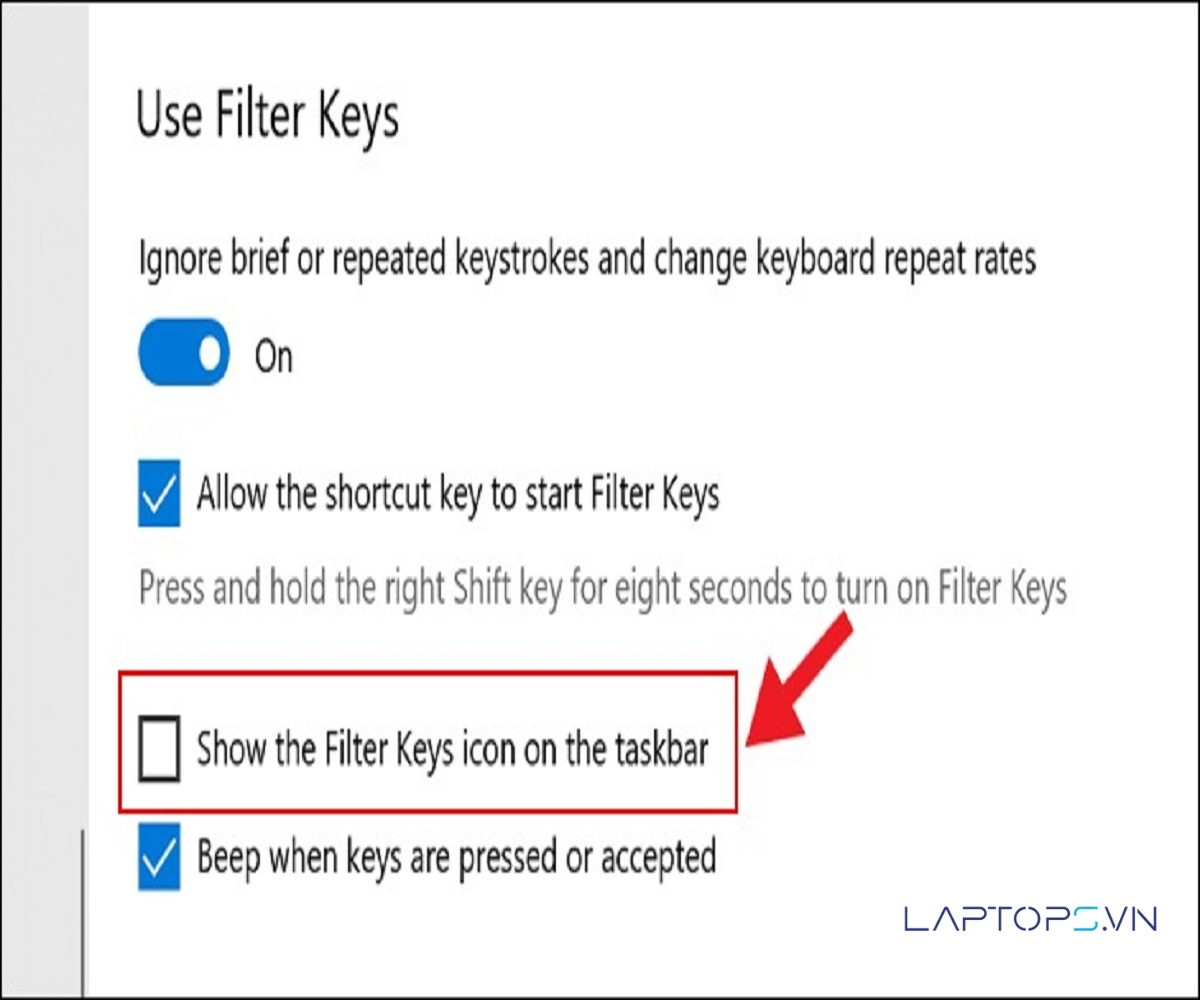 17 cách sửa lỗi bàn phím laptop bị nhảy chữ hiệu quả 54 Nhấp chọn ô Show the Filter keys icon on the taskbar để chuyển trạng thái thành không hiển thị