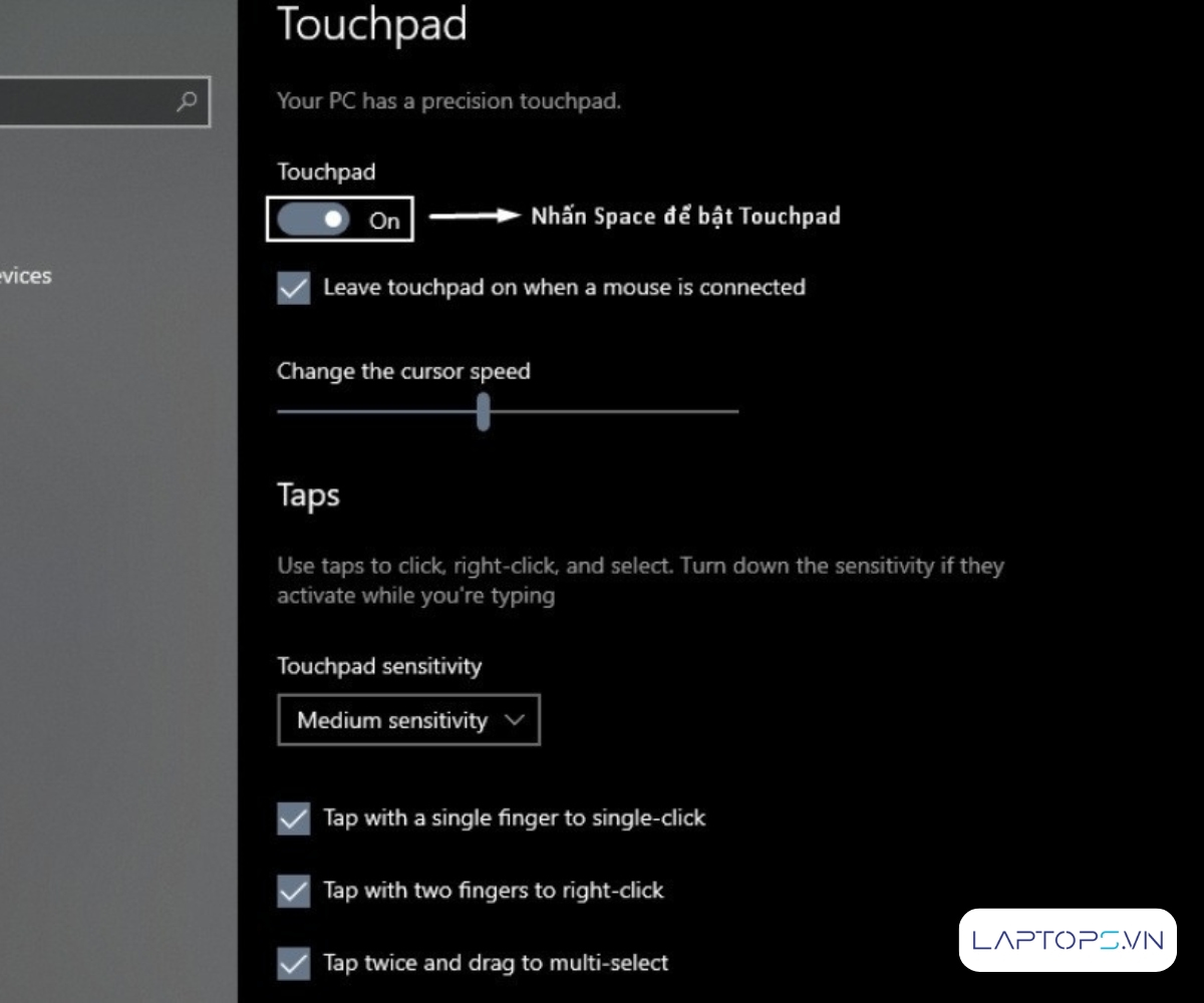Cách bật tắt chuột cảm ứng trên laptop Windows 11, 10, 8 25 Ấn phím Space (phím cách)