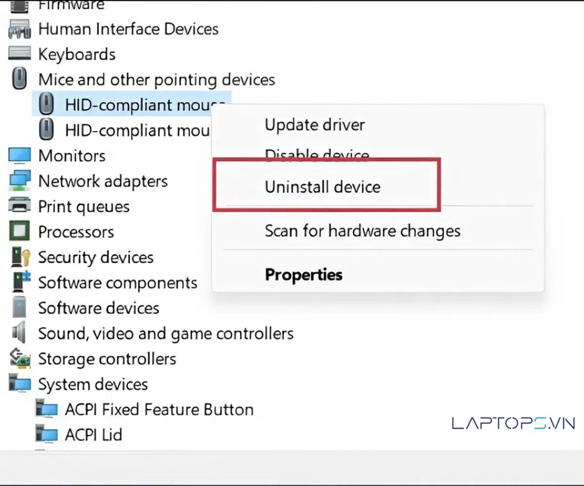 Chuột laptop không di chuyển được: Nguyên nhân và cách khắc phục 37 Nhấp chuột phải chọn Uninstall device